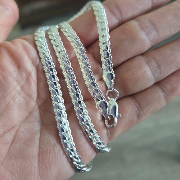 SILVER PLATED FLAT SNAKE CHAIN NECKLACE 24" - Picture 7 of 8